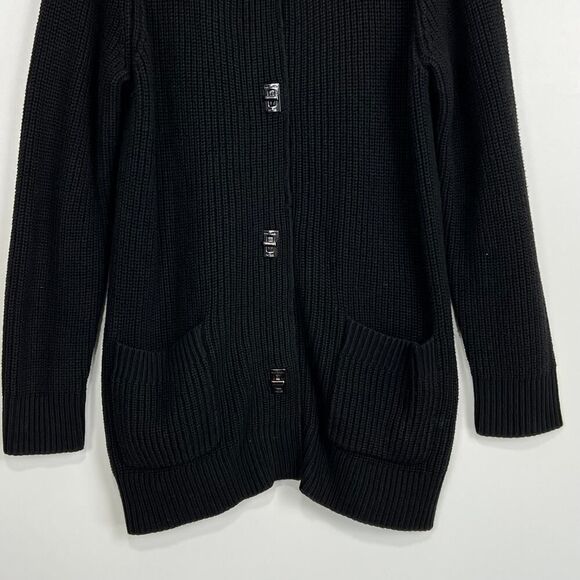 Michael Kors Black Button Up Hooded Sweater - Size L - Picture 6 of 14